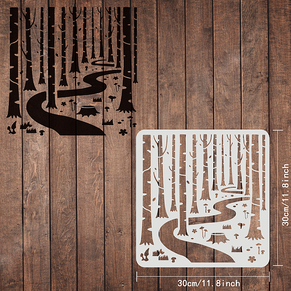 

PandaHall FINGERINSPIRE Woodland Forest Stencils 11.8x11.8 inch Forest Tree Painting Stencil Forest Path Stencil Plant Drawing Stencil Into..., White