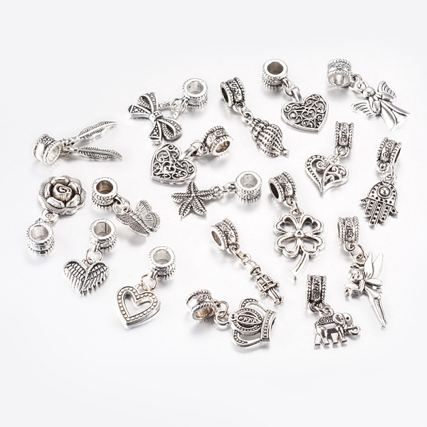 

PandaHall Tibetan Style Alloy European Dangle Charms, Large Hole Pendants, Mixed Shapes, Antique Silver, 22~35mm, Pendant...