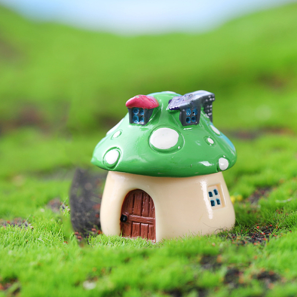 PandaHall Mini Resin Mushroom House Figurines, Miniature Landscape Display Decoration, for Dollhouse Accessories, Home Decoration, Lime...