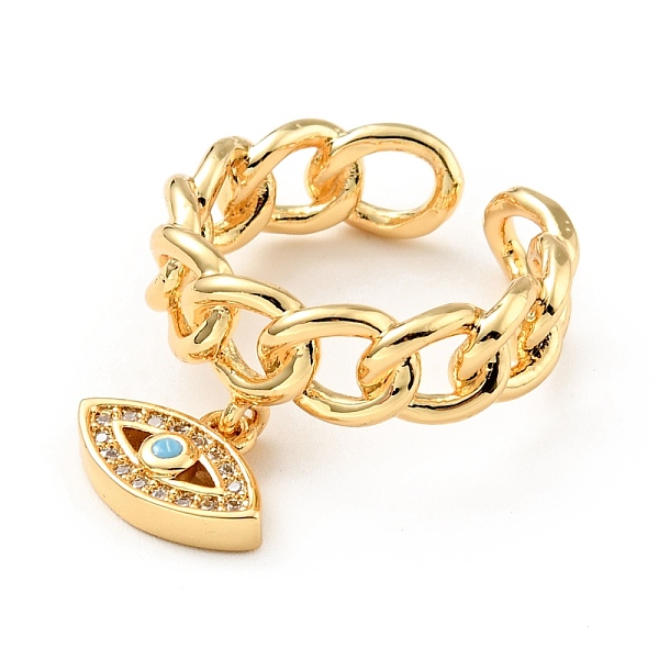 

PandaHall Cubic Zirconia Horse Eye Charm Open Cuff Ring with Enamel, Brass Hollow Ring for Women, Cadmium Free & Lead Free, Real 18K Gold...