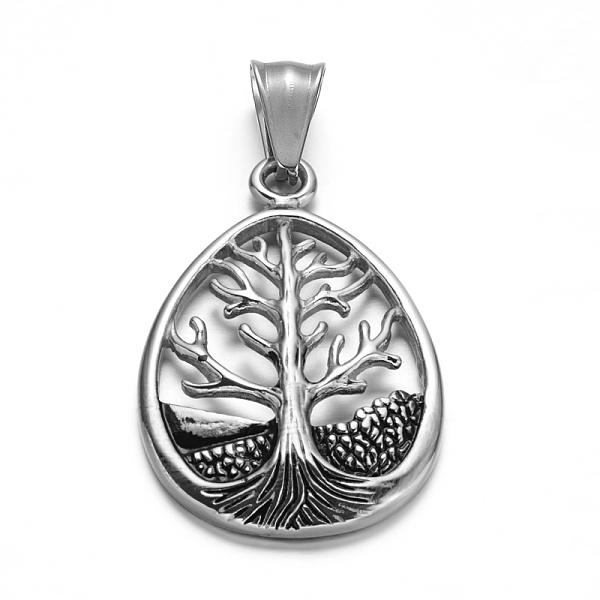 

PandaHall 304 Stainless Steel Pendants, Teardrop with Tree, Antique Silver, 36.5x24x3mm, Hole: 9x5mm 304 Stainless Steel Teardrop