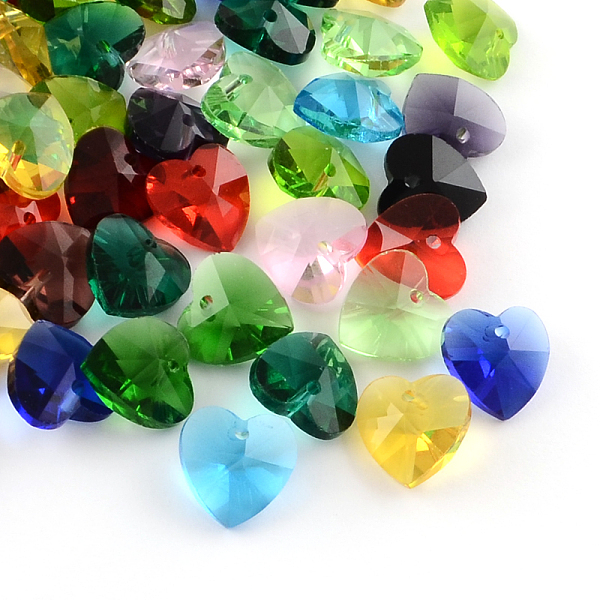 

PandaHall Transparent Glass Heart Pendants, Faceted, Mixed Color, 14x14x8mm, Hole: 1.5mm Glass Heart Multicolor