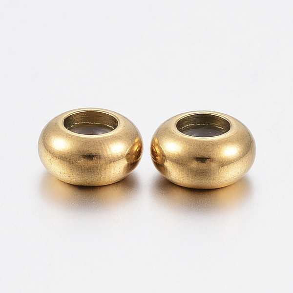 

PandaHall Ion Plating(IP) 202 Stainless Steel Beads, with Plastic, Slider Beads, Stopper Beads, Rondelle, Golden, 6x3mm, Rubber Hole: 2mm...