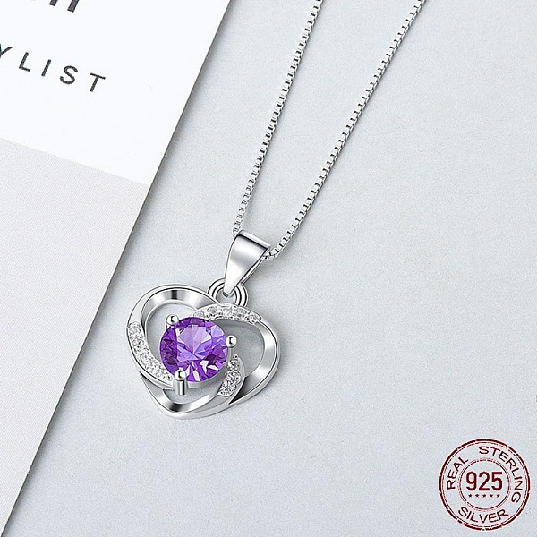 

PandaHall Rhodium Plated 925 Sterling Silver Pendants, with Cubic Zirconia, Heart, Purple, Platinum, 13mm Sterling Silver Heart Purple