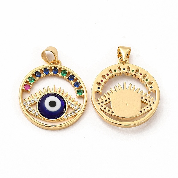 

PandaHall Rack Plating Brass Micro Pave Colorful Cubic Zirconia Pendants, with Handmade Evil Eye Lampwork, Cadmium Free & Lead Free..., Blue