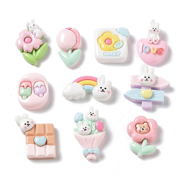 

PandaHall Opaque Resin Cabochons, Rabbit with Flower, Mixed Shapes, Mixed Color, 12.5~26.5x12.5~25x5~7.5mm Resin Mixed Shapes Multicolor