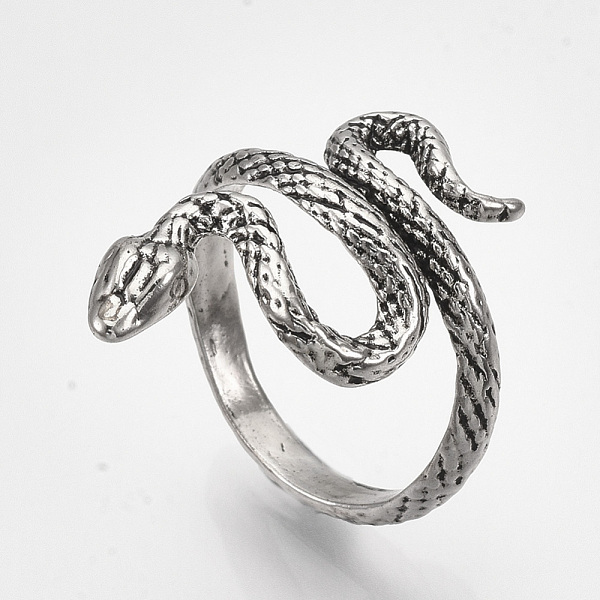 

PandaHall Alloy Cuff Finger Rings, Snake, Antique Silver, Size 8, 18mm Alloy