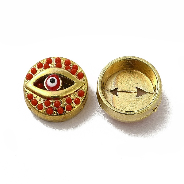 

PandaHall Alloy Enamel Beads, with Synthetic Turquoise, Flat Round with Evil Eye, Golden, 12x6mm, Hole: 1.5mm Alloy+Enamel Flat Round Red