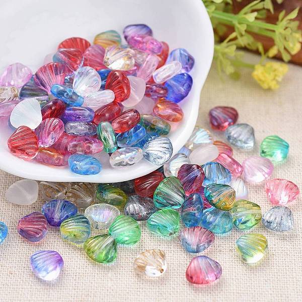 

PandaHall Czech Lampwork Beads, Frosted, Dyed/Gold Inlay Color/Transparent, Scallop Shell Shape, Mixed Color, 7~7.5x8.5~9x4mm, Hole: 0.9mm...., Multicolor
