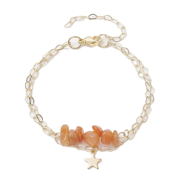 

PandaHall Natural Red Aventurine Chip Multi-Strand Bracelet Sets, Star Charm 304 Stainless Steel Twisted Chain Stackable Bracelets for Women...