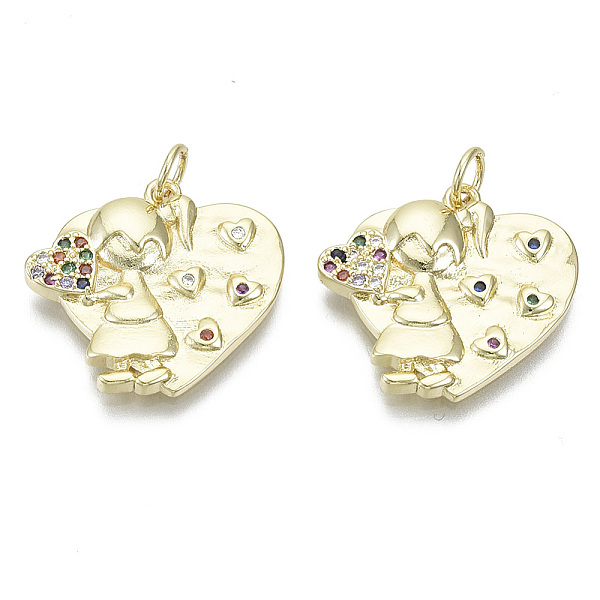 

PandaHall Brass Micro Pave Cubic Zirconia Pendants, Nickel Free, with Jump Rings, for Mother's Day, Heart with Girl, Colorful, Real 18K Gold...