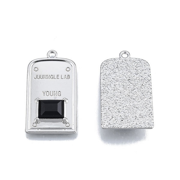 

PandaHall Rack Plating Alloy Pendants, with Jet Rhinestone, Cadmium Free & Nickel Free & Lead Free, Rectangle with Word Juunngle Lab Young..., Black