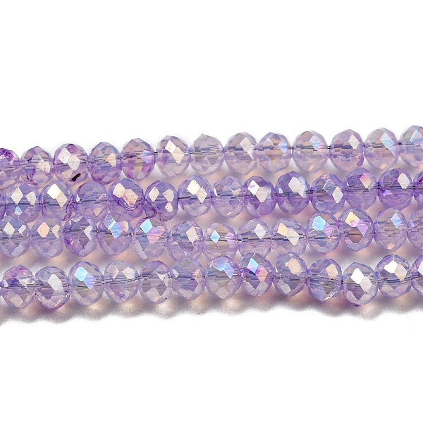 

PandaHall Transparent Baking Painted Glass Beads Strands, AB Color, Faceted, Round, Lilac, 3x2.5mm, Hole: 0.7mm, about 156~159pcs/strand..., Purple