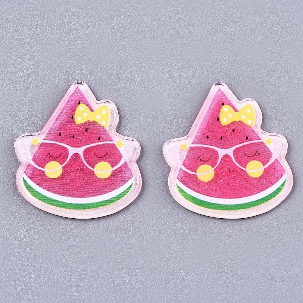 

PandaHall Acrylic Cabochons, with Glitter Powder, Watermelon Slice, Pearl Pink, 30.5x26x2mm Acrylic Fruit