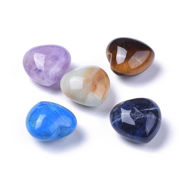 

PandaHall Natural Mixed GemStone, Heart Love Stone, Pocket Palm Stone for Reiki Balancing, 20x20x13~13.5mm Mixed Stone Heart