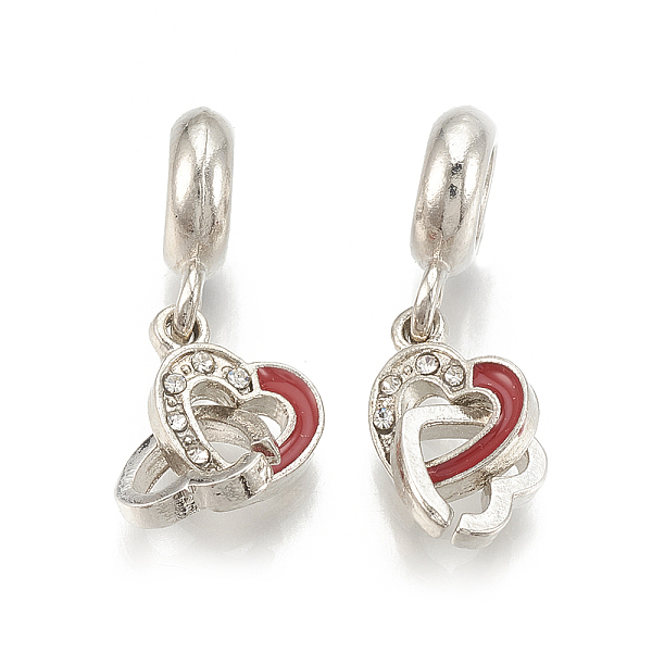 

PandaHall Alloy European Dangle Charms, with Rhinestone and Enamel, Large Hole Pendants, Heart, Red, Platinum, Crystal, 25mm, Hole: 5mm...