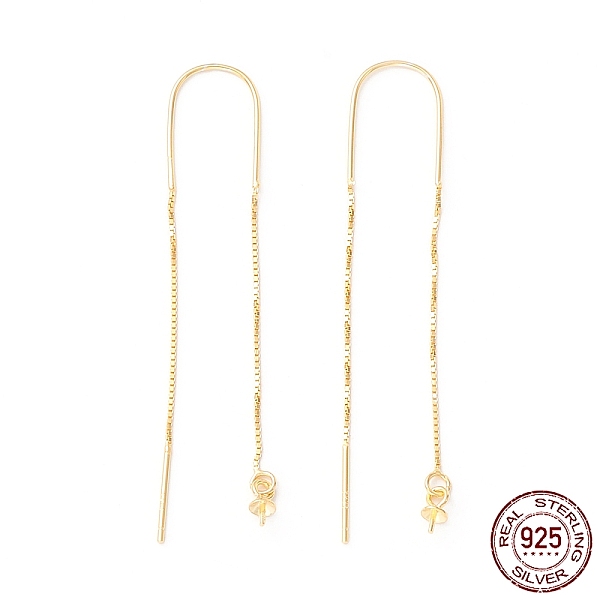 

PandaHall 925 Sterling Silver Ear Thread with Peg Bails, U-shape Link with Long Chain Stud Earring Findings, for Half Drilled Beads, Golden...