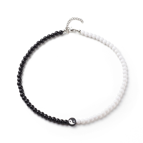 

PandaHall Polymer Clay Yin Yang & Acrylic Round Beaded Necklace for Women, Black and White, 15.75 inch(40cm) Acrylic Black