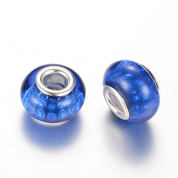 

PandaHall Resin European Beads, Large Hole Beads, with Silver Color Plated Brass Cores, Rondelle, Royal Blue, 14x9~9.5mm, Hole: 5mm...