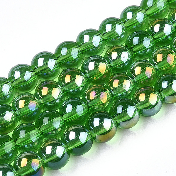 

PandaHall Electroplate Transparent Glass Beads Strands, AB Color Plated, Round, Green, 6~6.5mm, Hole: 1.4mm, about 67~70pcs/strand, 14.76...