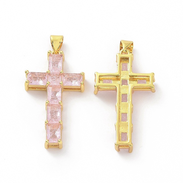 

PandaHall Brass Micro Pave Clear Cubic Zirconia Pendants, Cross, Religion, Pearl Pink, 32.5x18x5.5mm, Hole: 3.5x5mm Brass+Cubic Zirconia...