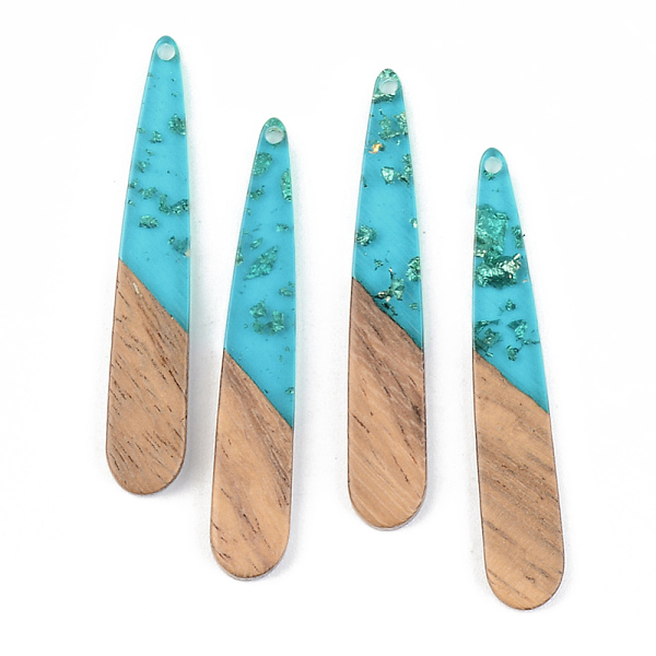 

PandaHall Transparent Resin & Walnut Wood Pendants, with Gold Foil, teardrop, , Dark Turquoise, 44x7.5x3mm, Hole: 1.5mm Resin+Wood Teardrop..., Cyan