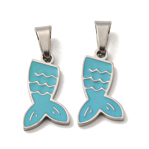 

PandaHall 316 Surgical Stainless Steel Pendants, with Enamel, Fishtail Charm, Stainless Steel Color, Dark Turquoise, 15x9x1mm, Hole: 3.5x5mm...