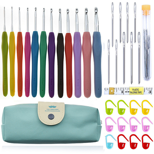 

PandaHall DIY Knitting Tool Sets, including Aluminum Crochet Hooks Needles, Random Color Plastic Locking Stitch Marker, Tape Measure, Needle...