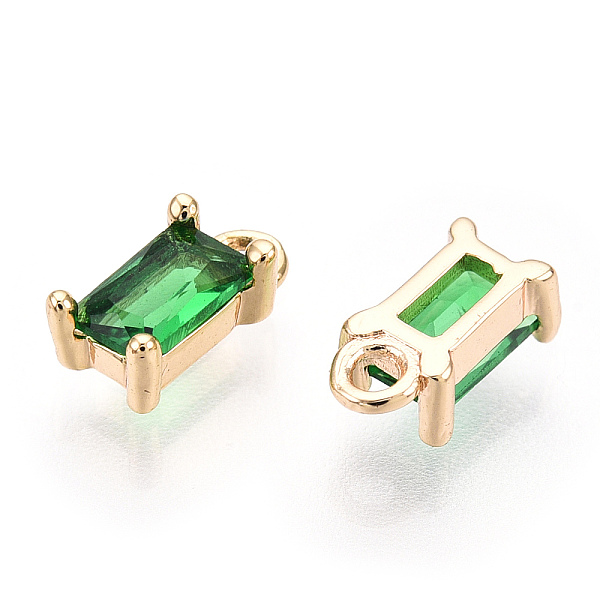 

PandaHall Brass Green Cubic Zirconia Charms, Rectangle, Nickel Free, Unplated, 8x4x3mm, Hole: 1.2mm Brass+Cubic Zirconia Rectangle Green