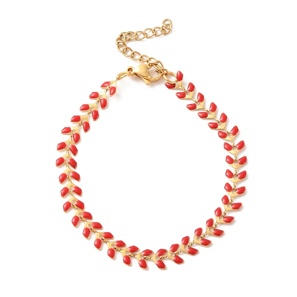 

PandaHall Enamel Ear of Wheat Link Chains Bracelet, Vacuum Plating 304 Stainless Steel Jewelry for Women, Red, 6-7/8 inch(17.6cm) 304...