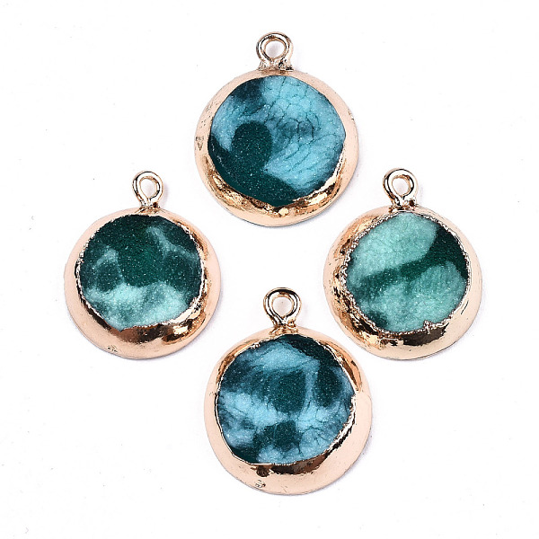 

PandaHall Druzy Resin Charms, with Edge Light Gold Plated Iron Loops, Flat Round, Teal, 22x17.5x4mm, Hole: 1.8mm Iron+Resin Flat Round Cyan