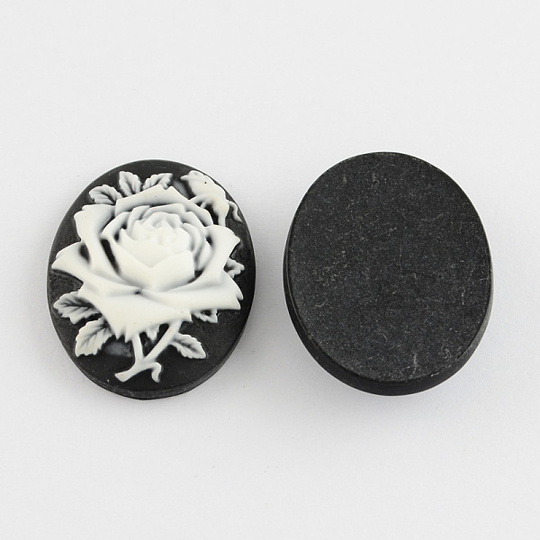 

PandaHall Flower Cameo Oval Resin Cabochons, Black and WhiteSmoke, 29.5x23x7mm Resin Oval Black