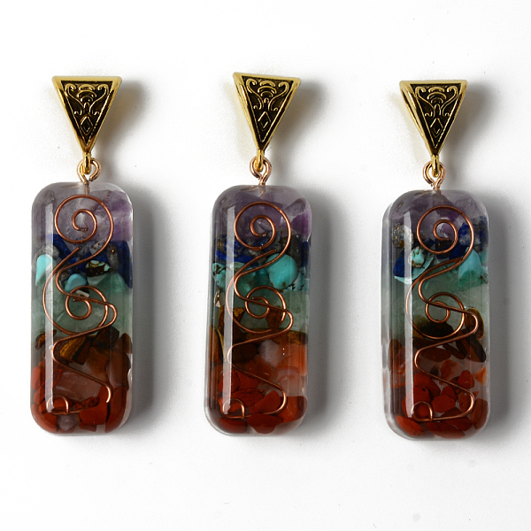 

PandaHall Rectangle Epoxy Resin Big Pendants, with Natural Amethyst & Lapis Lazuli & Sodalite & Green Aventurine & Tiger Eye & Carnelian &...