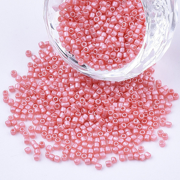 

PandaHall Pearlized Cylinder Seed Beads, Uniform Size, Hot Pink, 1.5~2x1~2mm, Hole: 0.8mm, about 4000pcs/bag, about 50g/bag Glass Pink