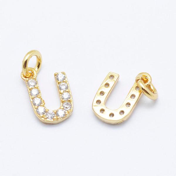 

PandaHall Brass Micro Pave Grade AAA Cubic Zirconia Charms, Letter U, Cadmium Free & Nickel Free & Lead Free, Real 18K Gold Plated..., Clear