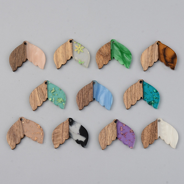 

PandaHall Resin & Walnut Wood Pendants, Fishtail Shape, Mixed Color, 23x28x3mm, Hole: 2mm Resin+Wood Fish Multicolor