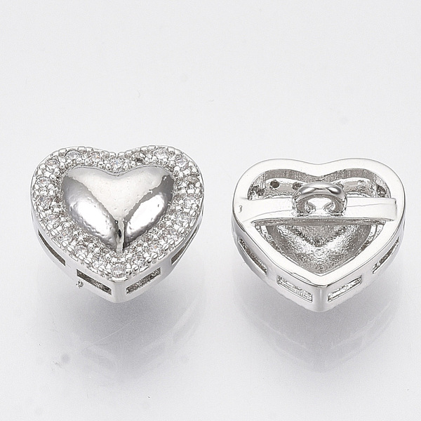 

PandaHall Brass Shank Buttons, with Micro Pave Cubic Zirconia, Heart, Clear, Platinum, 10x11x8mm, Hole: 1.4mm Brass Heart Clear