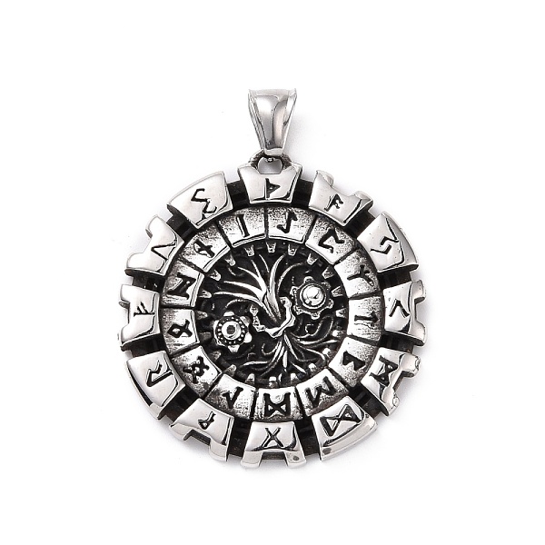 

PandaHall 304 Stainless Steel Pendants, Flat Round with Viking Rune, Antique Silver, 43x40.5x4mm, Hole: 4x8mm Stainless Steel Flat Round