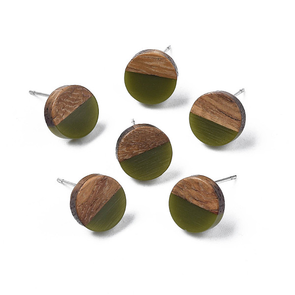 

PandaHall Opaque Resin & Walnut Wood Stud Earrings, with 316 Stainless Steel Pins, Flat Round, Dark Olive Green, 10mm, Pin: 0.7mm Wood Flat...