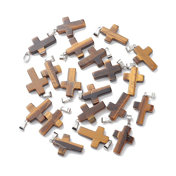 

PandaHall Natural Tiger Eye Pendants, with Platinum Tone Brass Findings, Cross, 25x18mm Tiger Eye Cross