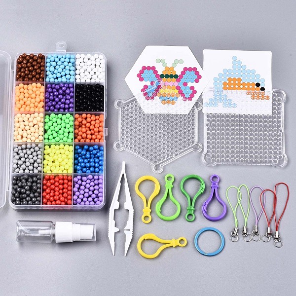 PandaHall 15 Colors 2250pcs Round Water Fuse Beads Kits for Kids, Spray and Stick Refill Beads, Random 2pcs Pattern Paper, Keychain Making...