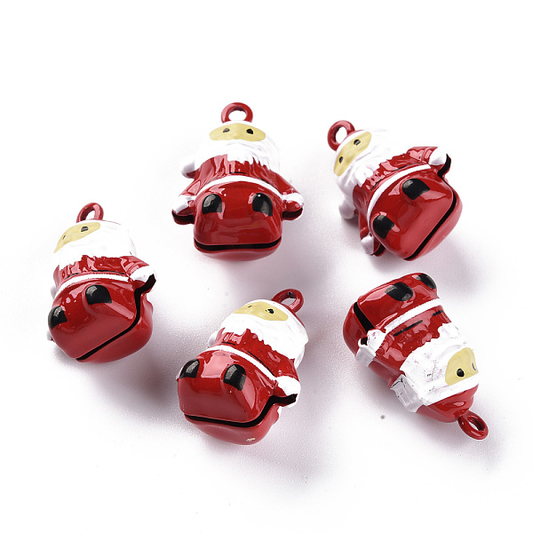 PandaHall Christmas Baking Painted Brass Bell Pendants, Father Christmas, Red, 23.5x17.5x13.5mm, Hole: 2mm Brass Human Red