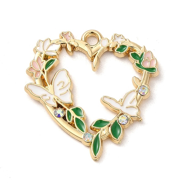 

PandaHall Alloy Enamel Pendants, with Rhinestone, Heart with Flower & Butterfly Charm, Golden, WhiteSmoke, 25x24x2mm, Hole: 1.8mm Alloy..., White