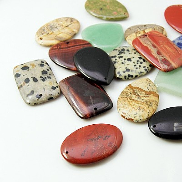 

PandaHall Gemstone Pendants, Mixed Style, Mixed Color, 25~30x20~30x4~5mm, Hole: 1mm Mixed Stone Mixed Shapes Multicolor