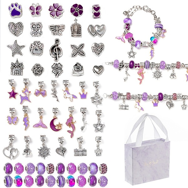 

PandaHall DIY Alloy European Bracelets Making Kits, including Alloy and Resin European Beads, Alloy Enamel Dangle European Charms, Paper Box...