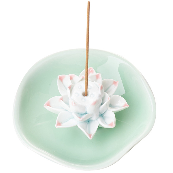

PandaHall Porcelain Incense Burners, Lotus Incense Holders, Home Display Decorations, Honeydew, 101x41.5mm Porcelain Flower Green