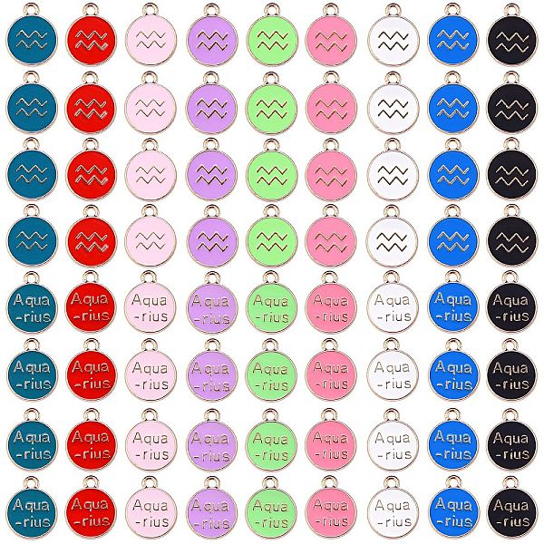 

PandaHall 72Pcs 9 Colors Alloy Enamel Pendants, Cadmium Free & Lead Free, Flat Round with Constellation, Light Gold, Aquarius, 22x18x2mm...