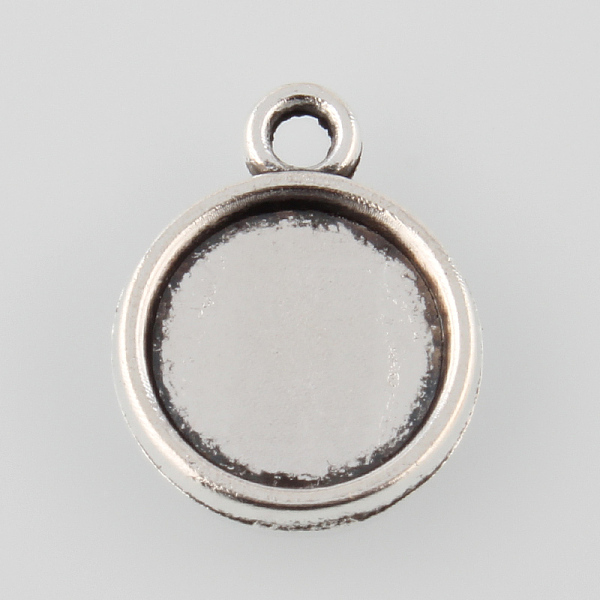 Tibetan Style Antique Silver Alloy Flat Round Pendant Cabochon Settings