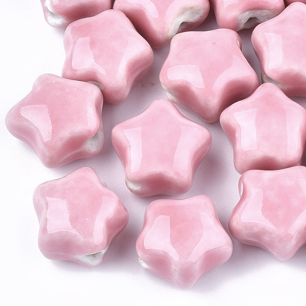 

PandaHall Handmade Porcelain Beads, Bright Glazed Porcelain, Star, Pink, 15~16x15.5~17x12~12.5mm, Hole: 2~2.5mm Porcelain Star Pink