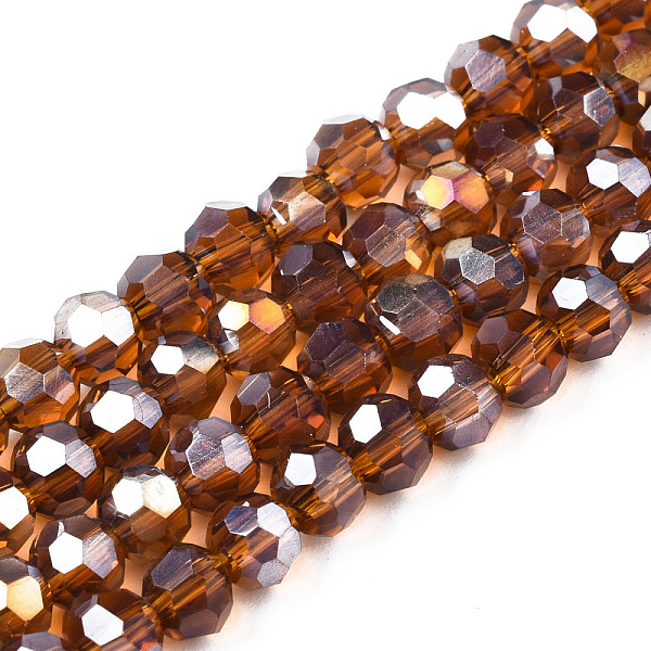 

PandaHall Electroplate Glass Beads Strands, AB Color Plated, Faceted(32 Facets), Round, Sienna, 4mm, Hole: 0.5mm, about 100pcs/strand, 14.2..., Brown